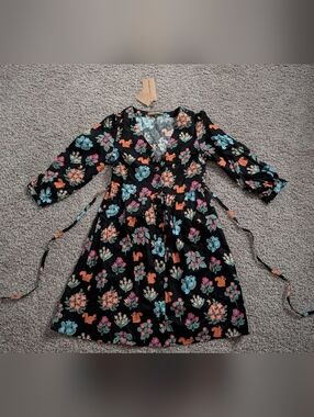 Princess Highway Cute Squirrel Floral Button Up Linen Cotton Dress Bow Spring